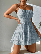 Blue Floral Spaghetti Strap Mini Dress