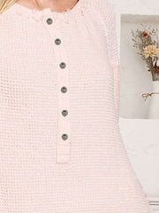 Blush Waffle Knit Button-Up Top