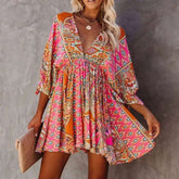 Bohemian Floral V-Neck Mini Dress