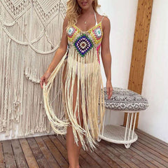 Boho Carnival Fringe Crochet Beach Dress