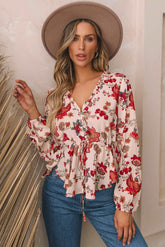 Boho Floral Drawstring Blouse