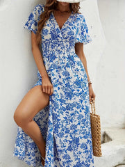 Boho Floral V-Neck Maxi Dress