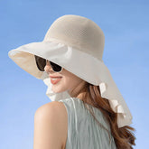 Breathable Mesh Sun Hat with Elegant Neck Shawl