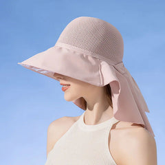 Breathable Mesh Sun Hat with Elegant Neck Shawl