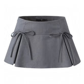Dark Grey Bows Slim Fit Low Rise Slit Mini Skirt