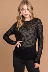 Captivating Edge Round Neck Mesh Perspective Top