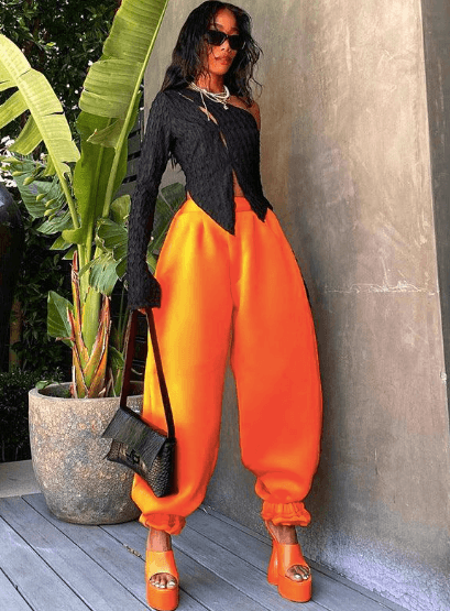 Bright Orange Elastic casual bomb pants