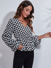 Checkered Elegance Peplum Blouse