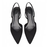 Black Slingback Faux Suede Leather Low-Block Kitten Silhouette Heels