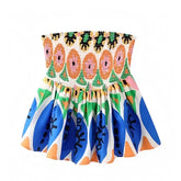 Curaçao Multi-Color Patterned Smocked Ruffled Strapless Camisole Tube Top