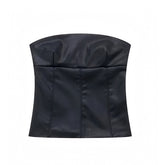 Black Faux Leather Slim Fit Strapless Bandeau Tube Top