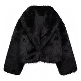 Black Faux Fur Oversized Crop Coat