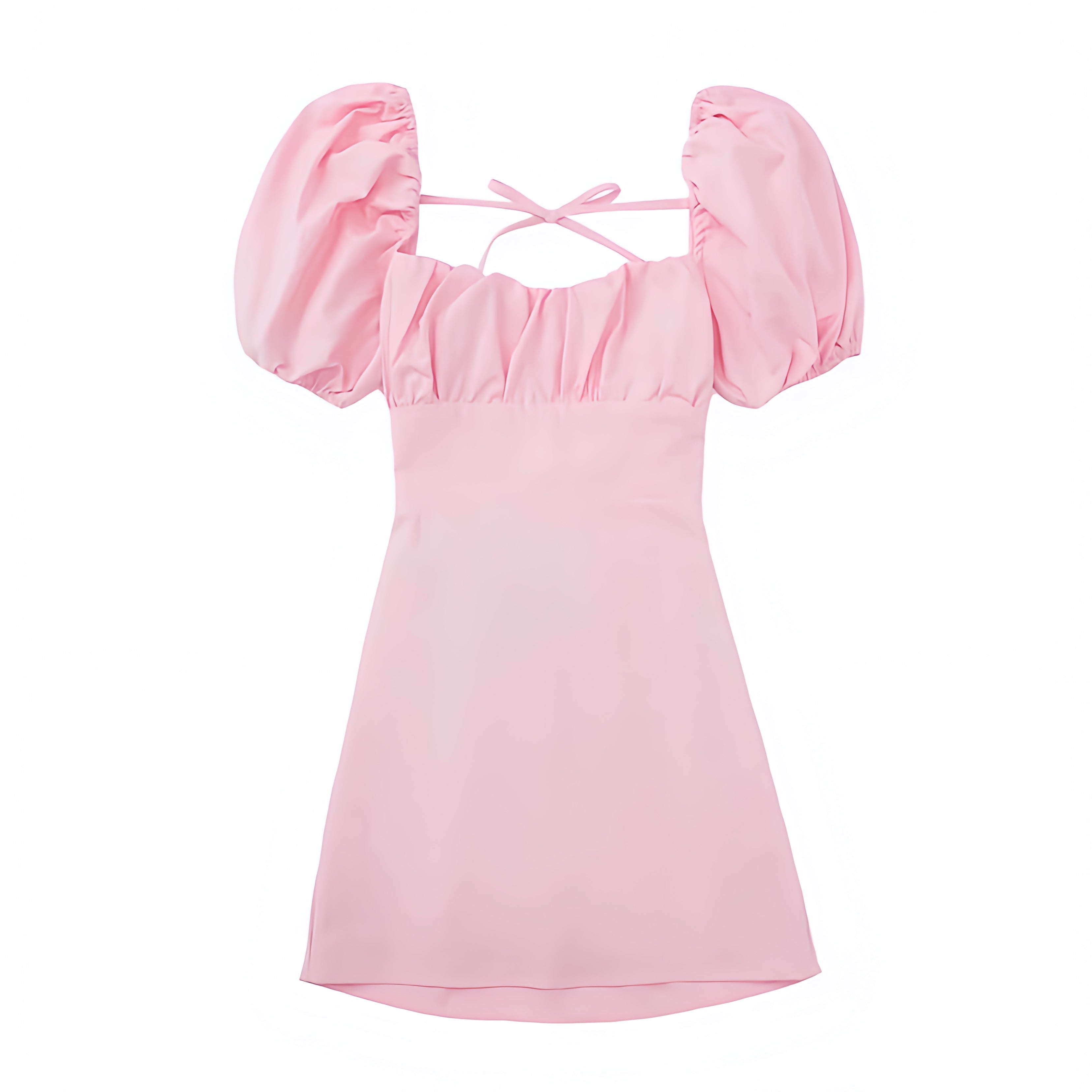 Light Pink Bodycon Lace Up Ruched Puff Sleeve Backless Mini Dress – Toadds