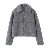 Dark Gray Woolen Bomber Jacket