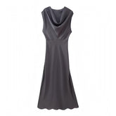 Dark Gray Ruched Scoop Neck Short Sleeve Midi Dress