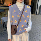 Blue Sleeveless V-neck Sweater