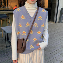 Blue Sleeveless V-neck Sweater