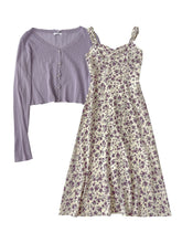 Cottagecore Flower Strap Dress & Simple Vintage Cardigan