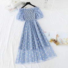 Fairycore Embroidery Mesh Dress