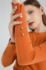 Button Sleeve Knitted Sweater Pullover