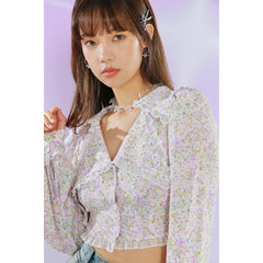 Rosalie Oil Painting Floral Top ~ HANDMADE