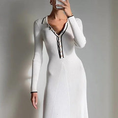 White French style V-neck slim dress