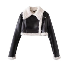 Black leather short street jacket