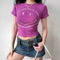 Vibrant Grape Smiley Tee ~ HANDMADE