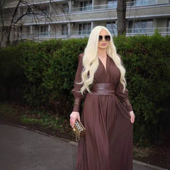 V Neck Wrap Dress In Chocolate