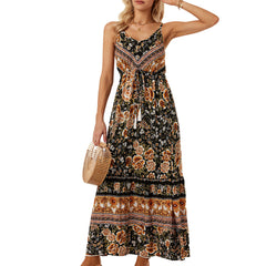 Spagetti-neck V-neck Bohemia Maxi Dress
