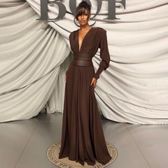V Neck Wrap Dress In Chocolate