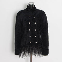 British style double-breasted seahorse hair short coat
