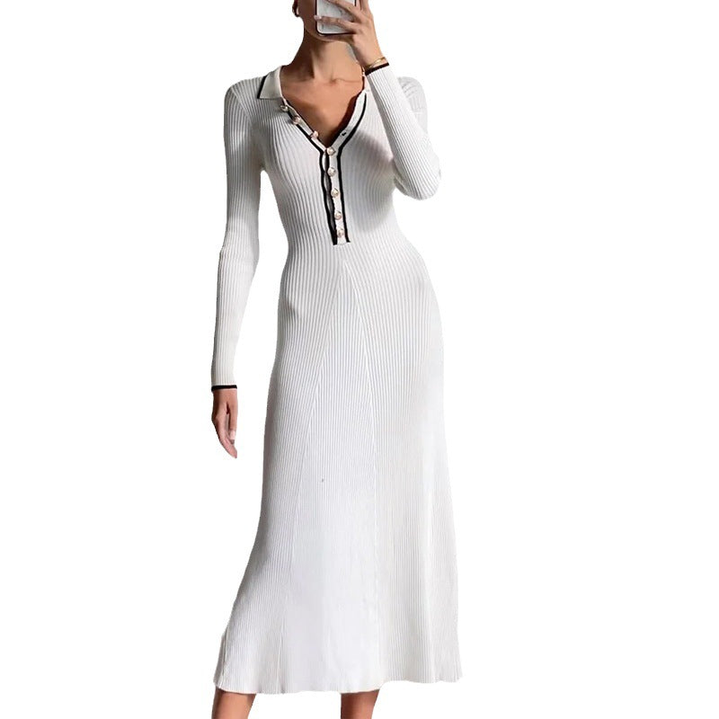 White French style V-neck slim dress