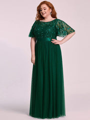 Plus Size Women's Embroidery Evening Dresses with Short Sleeve