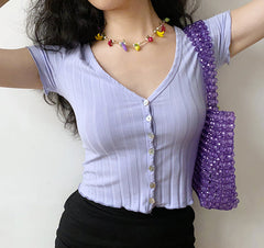 Ruffled Dainty Knit Cardigan // Purple