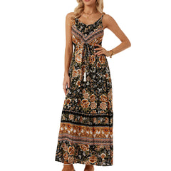 Spagetti-neck V-neck Bohemia Maxi Dress