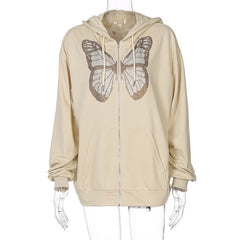 butterfly hot diamond zipper hooded