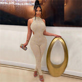 Summer Women Clothing Sexy Backless Sleeveless Halter High Waist Tight Sports Fitness Jumpsuit