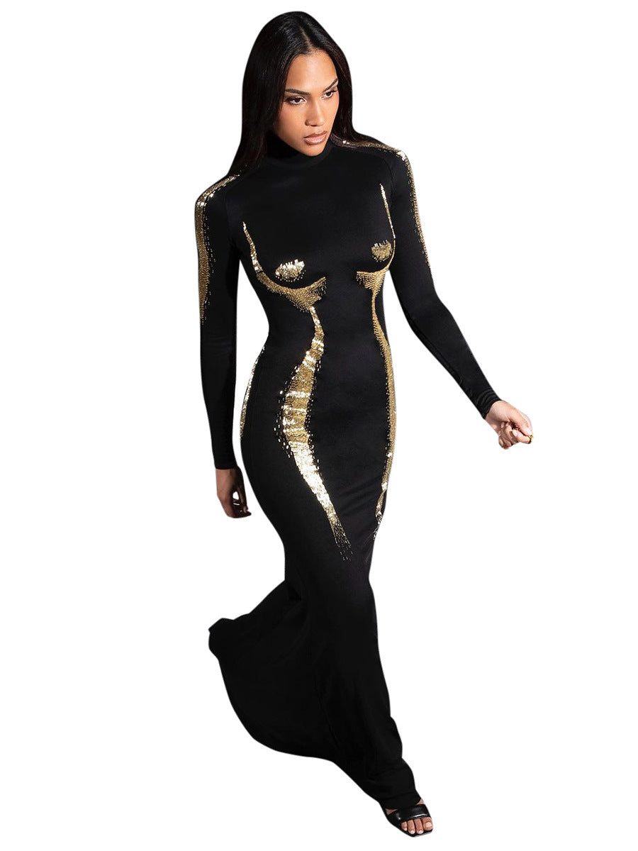 3D body printing high-neck casual dress