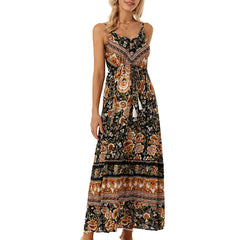 Spagetti-neck V-neck Bohemia Maxi Dress