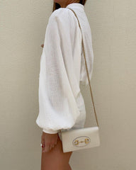 Wrinkled cotton and linen lantern sleeve shirt