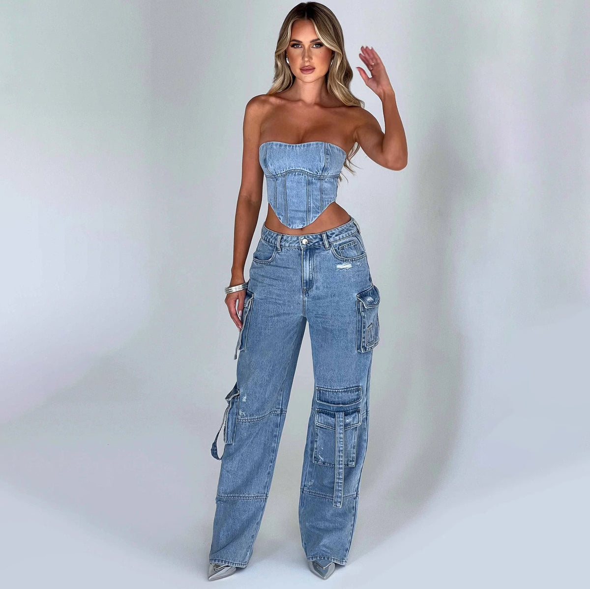 American low-waist pocket splicing jeans
