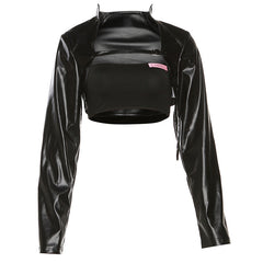 American PU leather irregular stitching short jacket