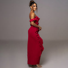 Fashion Sexy Pure Off shoulder Falbala Maxi Dresses