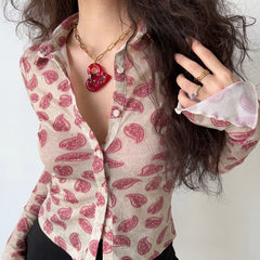 Lucky Paisley Front Button Polo // Red ~ HANDMADE