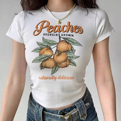 Retro Peaches Baby Tee ~ HANDMADE