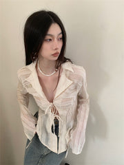 Fairycore Lace Up Long Sleeve Spring Blouse