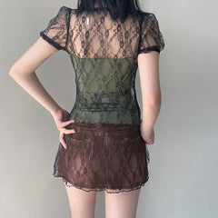 Goblincore Floral Crochet Smock Top