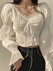 Chiffon Ruffle Puff Sleeve Blouse