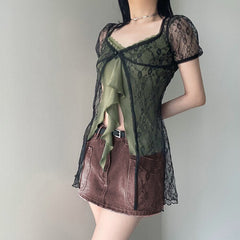 Goblincore Floral Crochet Smock Top